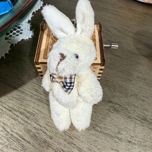 Plush Bunny Key & Card Holder Charm - Cream with Plaid Bow